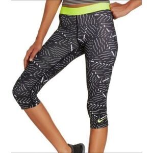 Nike Pro Womens Yoga Workout Training Capri Leggings Pants Sz Med Black Neon
